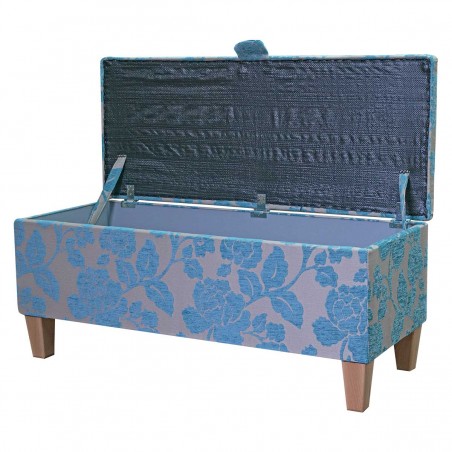 OUTLET Storage Bench Stool in Blue Floral Fabric