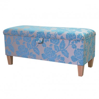 OUTLET Storage Bench Stool in Blue Floral Fabric