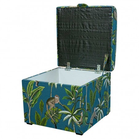 Square Storage Pouffe in Monkey Teal 100% Cotton Fabric