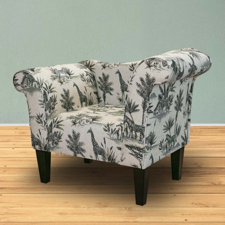 Designer Chaise Chair in Safari Wildlife Cotton-Linen Blend Fabric