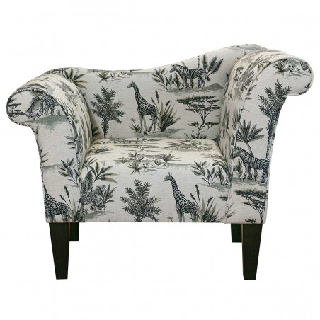 Designer Chaise Chair in Safari Wildlife Cotton-Linen Blend Fabric