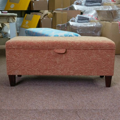 OUTLET Storage Bench Stool in Terracotta Vintage Floral Fabric