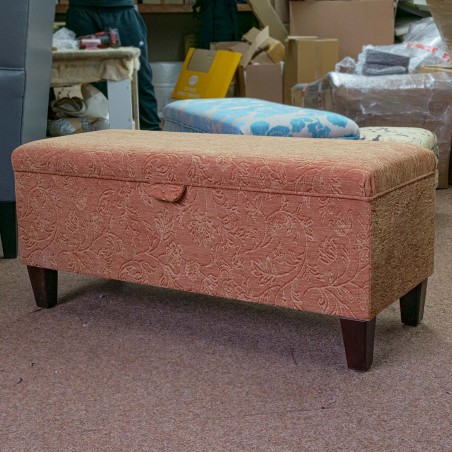 OUTLET Storage Bench Stool in Terracotta Vintage Floral Fabric