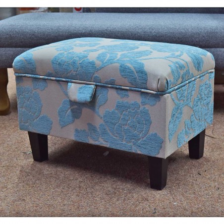 Storage Footstool, Ottoman, Pouffe in a Blue Floral Fabric