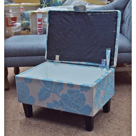 OUTLET Storage Footstool, Ottoman, Pouffe in a Blue Floral Fabric