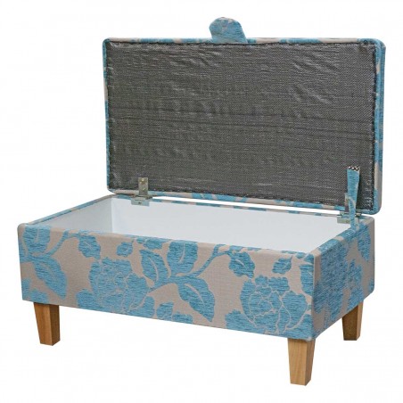 OUTLET Storage Footstool Ottoman in Blue Floral Fabric