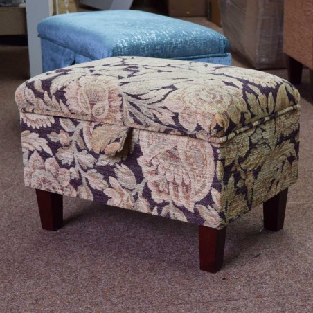 OUTLET Storage Footstool, Ottoman, Pouffe in a Plum & Wheat Vintage Floral Fabric