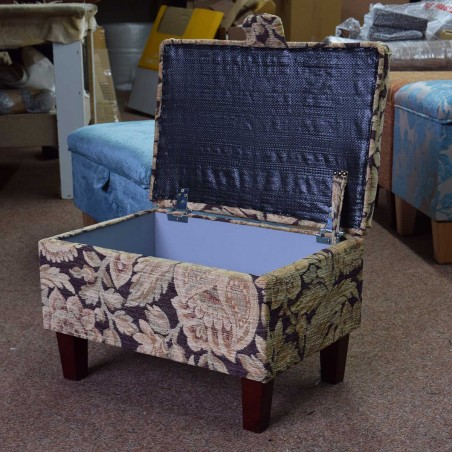 OUTLET Storage Footstool, Ottoman, Pouffe in a Plum & Wheat Vintage Floral Fabric