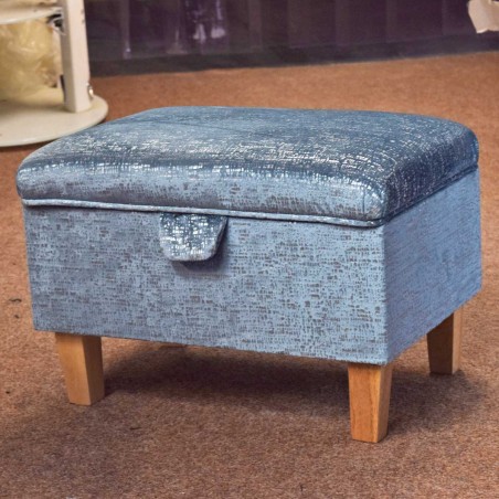 Storage Footstool, Ottoman, Pouffe in Metallic Aqua Fleck Fabric