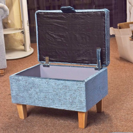 OUTLET Storage Footstool, Ottoman, Pouffe in Metallic Aqua Fleck Fabric