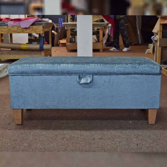 OUTLET Storage Bench Stool in Metallic Aqua Fleck Fabric