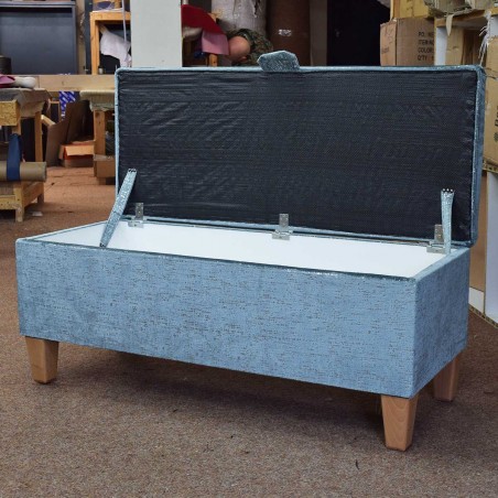 OUTLET Storage Bench Stool in Metallic Aqua Fleck Fabric