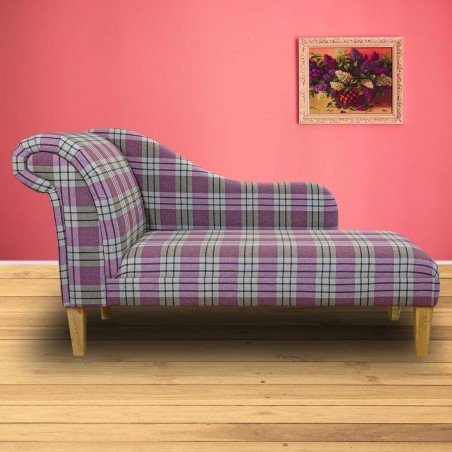 60" Large Chaise Longue in Kintyre Heather Tartan Fabric