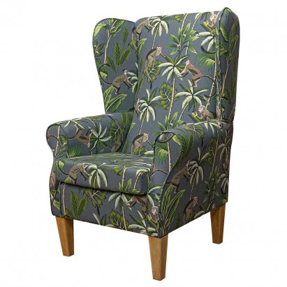 Large High Back Chair in a Monkey Grey 100% Cotton Print Fabric