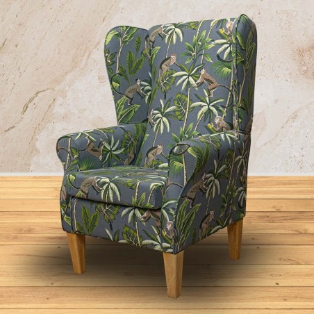 Large High Back Chair in a Monkey Grey 100% Cotton Print Fabric