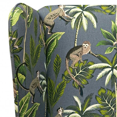 Large High Back Chair in a Monkey Grey 100% Cotton Print Fabric