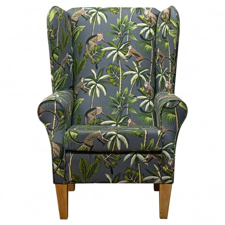 Large High Back Chair in a Monkey Grey 100% Cotton Print Fabric