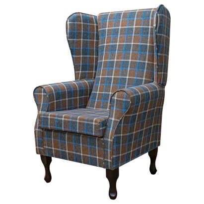 Large High Back Chair in Beaumont Check Saddle Fabric