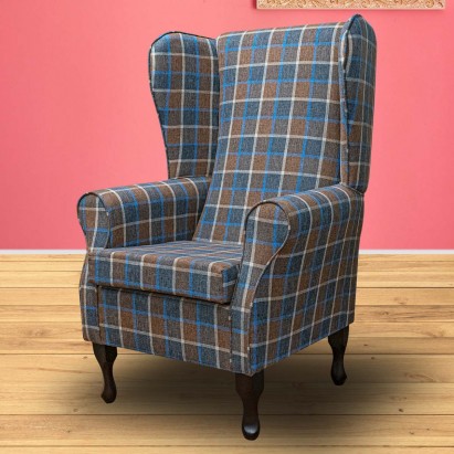 Large High Back Chair in Beaumont Check Saddle Fabric