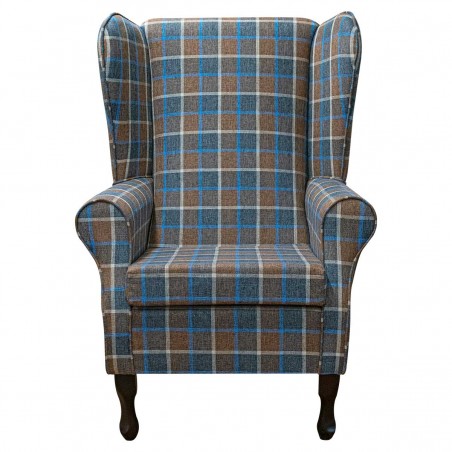 Large High Back Chair in Beaumont Check Saddle Fabric