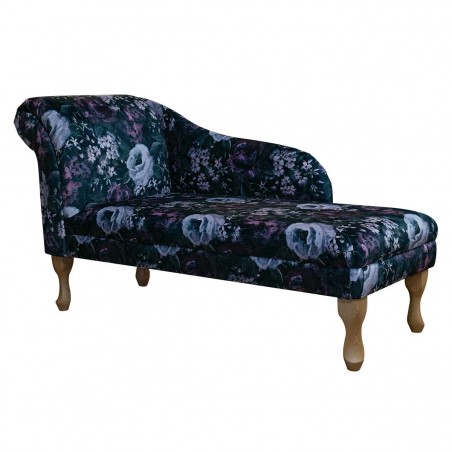 52" Medium Chaise Longue in Prints Blossom Aubergine Fabric