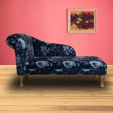 52" Medium Chaise Longue in Prints Blossom Aubergine Fabric