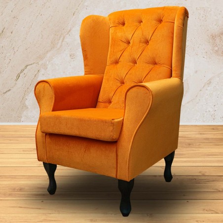 LUXE Standard Wingback Fireside Chair in AquaVelvet Orange Velvet Fabric