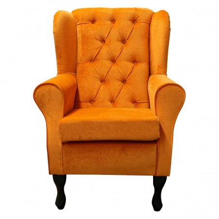 LUXE Standard Wingback Fireside Chair in AquaVelvet Orange Velvet Fabric