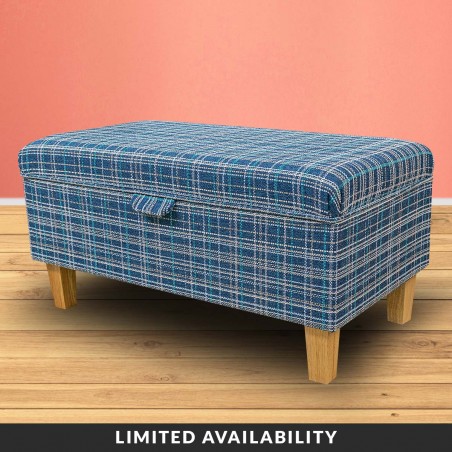 EXCLUSIVE OFFER Storage Footstool Ottoman in Lomond Check Denim Fabric