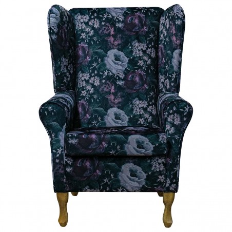 Large High Back Chair in Prints Blossom Aubergine Fabric