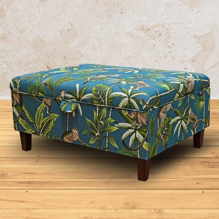 Storage PLUS Ottoman in Monkey Teal 100% Cotton Fabric