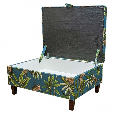 Storage PLUS Ottoman in Monkey Teal 100% Cotton Fabric