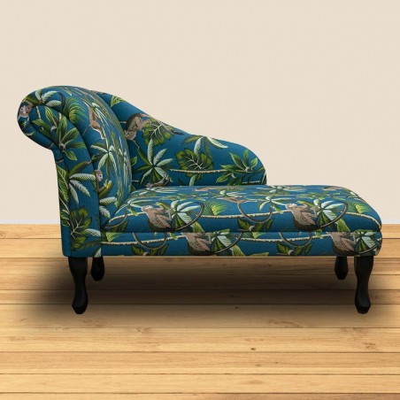 45" Medium Chaise Longue in a Monkey Teal 100% Cotton Fabric