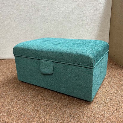 CLEARANCE Storage Ottoman in Teal Chenille Fabric