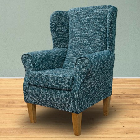 blue teal boucle wingback chair