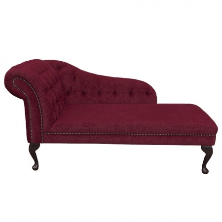 56" Buttoned & Studded Classic Style Chaise Longue in a Crush Wine Fabric - 16019