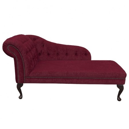 56" Medium Buttoned & Studded Chaise Longue in a Pimlico Crush Wine Fabric