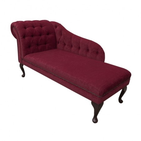 Buttoned & Studded Classic Style Chaise Longue in a Crush Wine Fabric