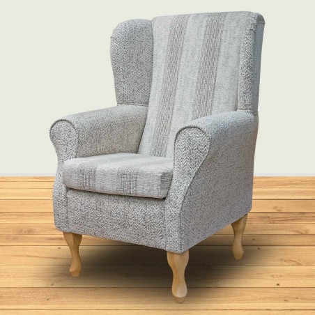 Standard Wingback Fireside Chair in Abbey Wood Stone Herringbone & Stripe Fabric