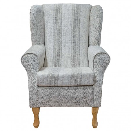 Standard Wingback Fireside Chair in Abbey Wood Stone Herringbone & Stripe Fabric