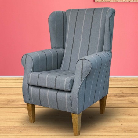 Standard Wingback Fireside Chair in Quattro Dove Stripe Fabric