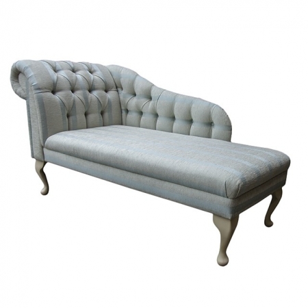 56" Buttoned Classic Style Chaise Longue in a Conway Stripe Wedgewood Fabric - 13114