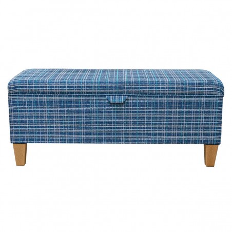 Checked Denim Storage Bench Stool