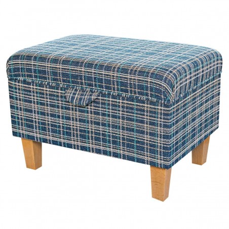 Denim Checked Storage Footstool, Ottoman, Pouffe