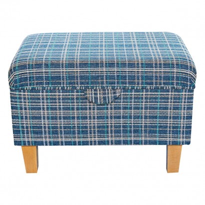 EXCLUSIVE OFFER Storage Footstool, Ottoman, Pouffe in Lomond Check Denim Fabric