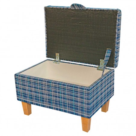 EXCLUSIVE OFFER Storage Footstool, Ottoman, Pouffe in Lomond Check Denim Fabric