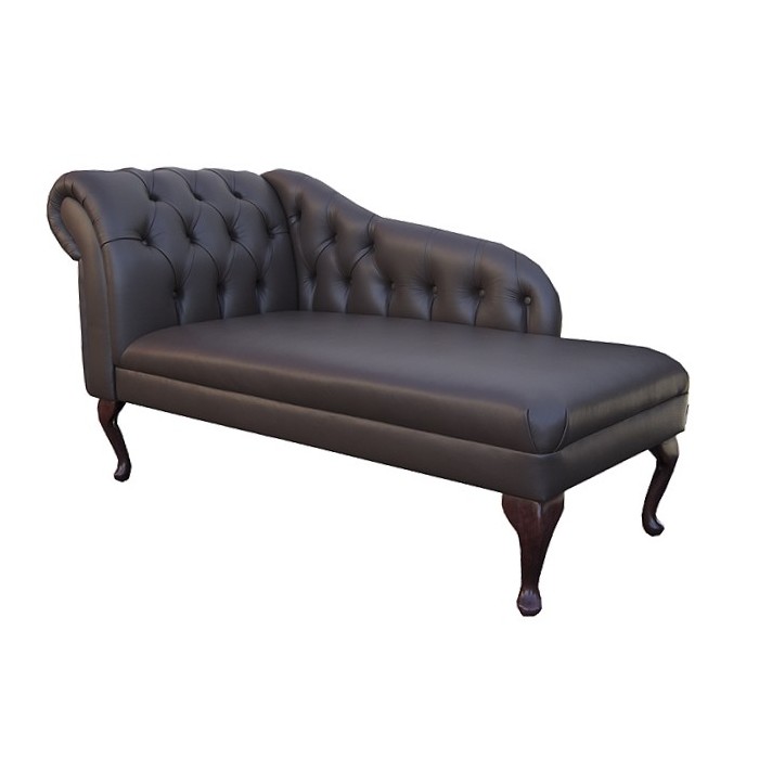 56" Buttoned Classic Style Chaise Longue in a Genuine Medal chocolate Leather