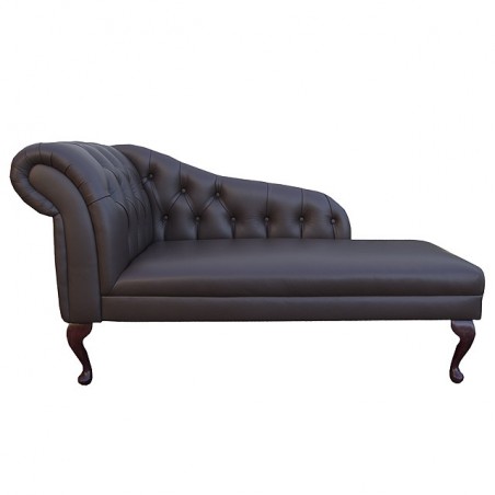 56" Medium Buttoned Chaise Longue in a Genuine Medal Chocolate Leather