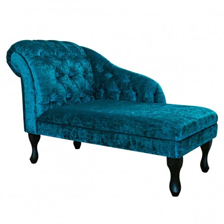 45" Medium Buttoned Chaise Longue in Pastiche Crush Slub Teal Fabric