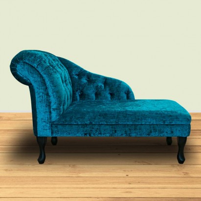 45" Medium Buttoned Chaise Longue in Pastiche Crush Slub Teal Fabric